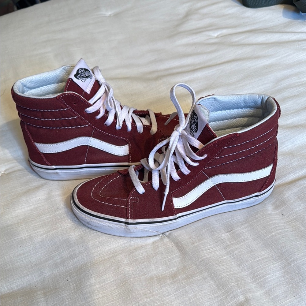 Vans Red and White High-Top Sneakers